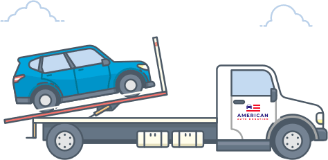 Illustration of a tow truck carrying an SUV